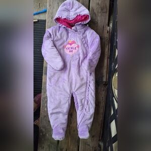 SESAME STREET SZ 24M VGUC LAVENDER ELMO aplique 1 pc padded coverall snowsuit